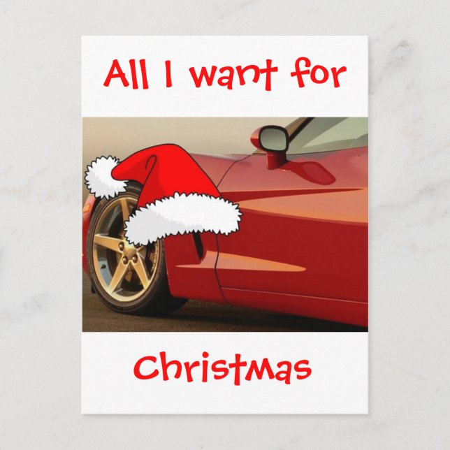 Christmas Red Corvette Holiday Postcard (Front)