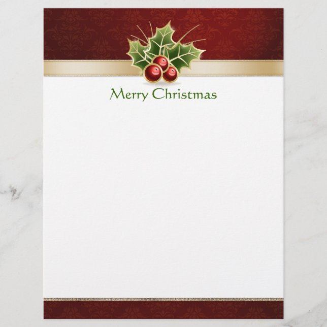 Christmas red damask personalised letterhead (Front)