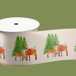 Christmas Red Deer Family Satin Ribbon