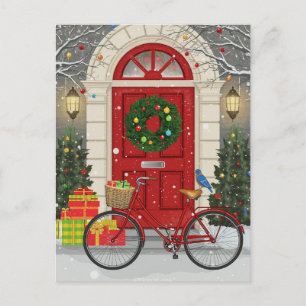 Christmas Red Door Bicycle Holiday Gifts Scene