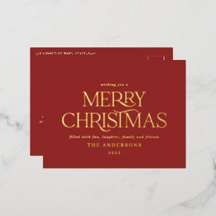 Christmas red elegant minimal modern typography foil holiday postcard