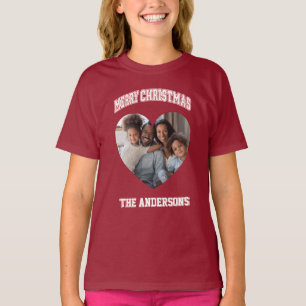 Christmas red family photo heart name girl T-Shirt