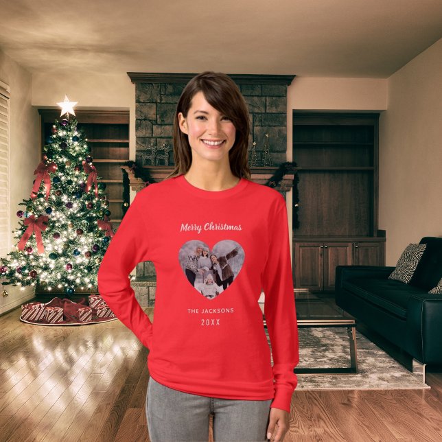 Christmas red family photo heart name mother T-Shirt (Creator Uploaded)