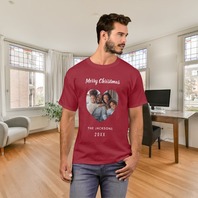 Christmas red family photo heart name T-Shirt (Creator Uploaded)