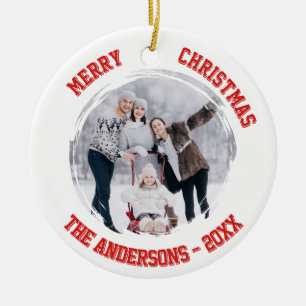 Christmas red family photo name ceramic tree decoration
