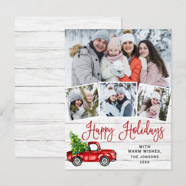 Christmas Red Farm Truck 4 Photo Holiday Card (Front/Back)