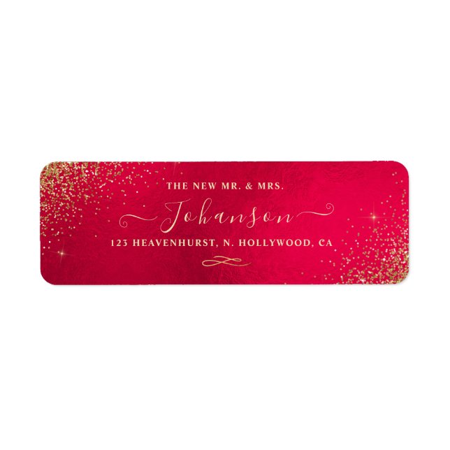 Christmas Red+Faux Gold Glitter Return Address (Front)