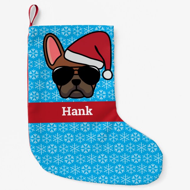 Christmas Red Fawn French Bulldog Small Christmas Stocking (Front)