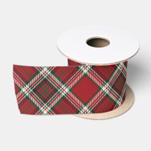 Christmas Red Festive Argyle Tartan Plaid Pattern Satin Ribbon