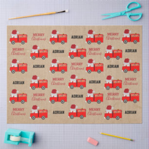Christmas Red Fire Truck Custom Name Kraft  Tissue Paper