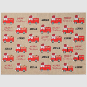 Christmas Red Fire Truck Custom Name Kraft Tissue Paper