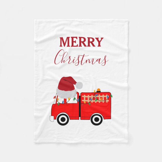 Christmas Red Fire Truck Fleece Blanket (Front)