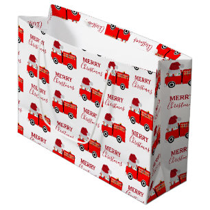 Christmas Red Fire Truck Large Gift Bag