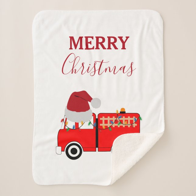 Christmas Red Fire Truck  Sherpa Blanket (Front)
