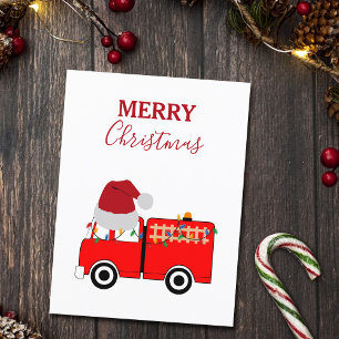 Christmas Red Fire Truck Xmas Holiday Postcard