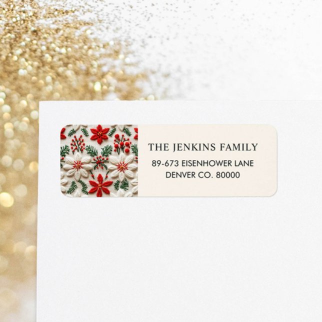 Christmas Red Floral Address (Christmas Return Address Label)