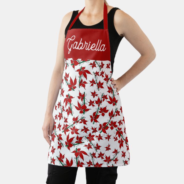 Christmas red floral botanical apron (Insitu)