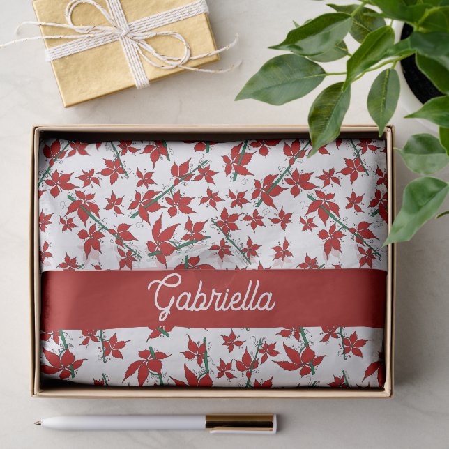 Christmas red floral botanical custom name tissue paper (Gift)