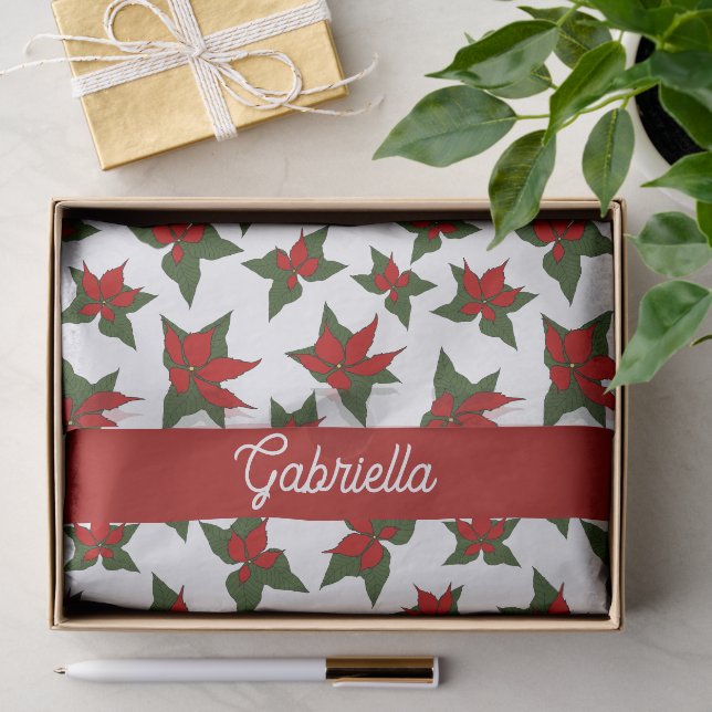 Christmas red floral botanical custom name tissue paper (Gift)
