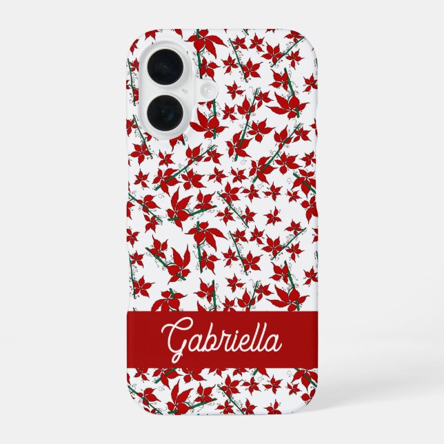 Christmas red floral botanical iPhone 16 case (Back)