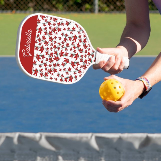 Christmas red floral botanical pickleball paddle (Insitu)