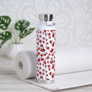 Christmas red floral botanical water bottle