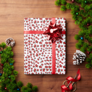 Christmas red floral botanical wrapping paper
