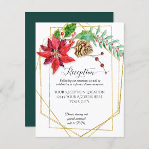 Christmas Red Floral Gold Green Geometric Wedding Invitation