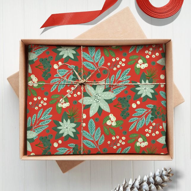 Christmas Red Floral Holiday Tissue Paper (Christmas Red Floral Holiday Tissue Paper)