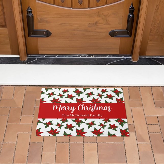 Christmas red floral pattern family name doormat (Creator Uploaded)