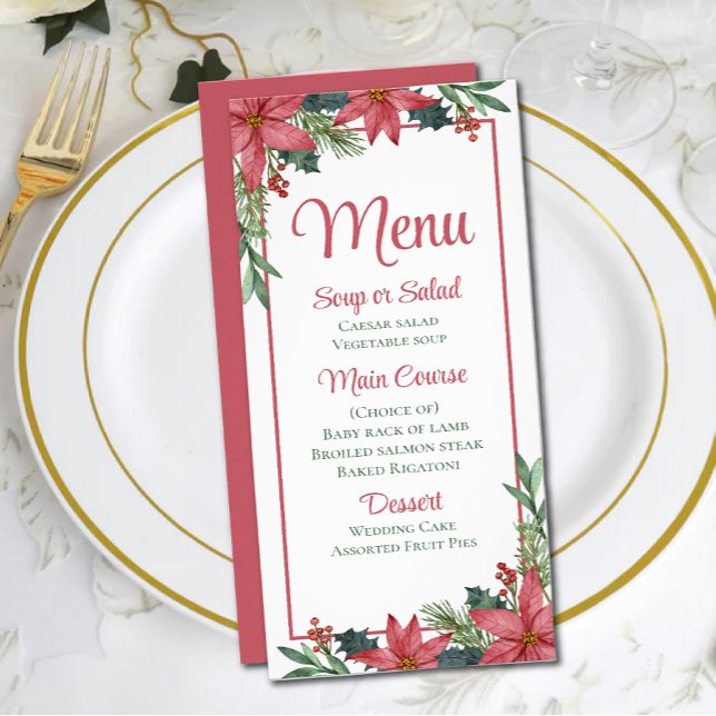 Christmas Red Floral Poinsettia Wedding Menu  (Creator Uploaded)