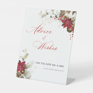 Christmas Red Floral Wedding Advice & Wishes Signs