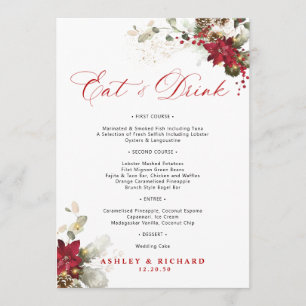 Christmas Red Floral Wedding Menu
