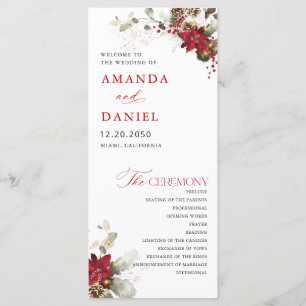 Christmas Red Floral Wedding Program Programme