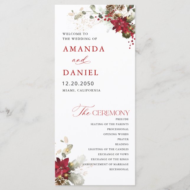 Christmas Red Floral Wedding Program Programme (Front)