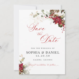 Christmas Red Floral Wedding Save The Date Card