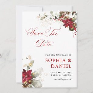 Christmas Red Floral Wedding Save The Date Card