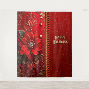 Christmas Red Flower Holiday Backdrop Tapestry