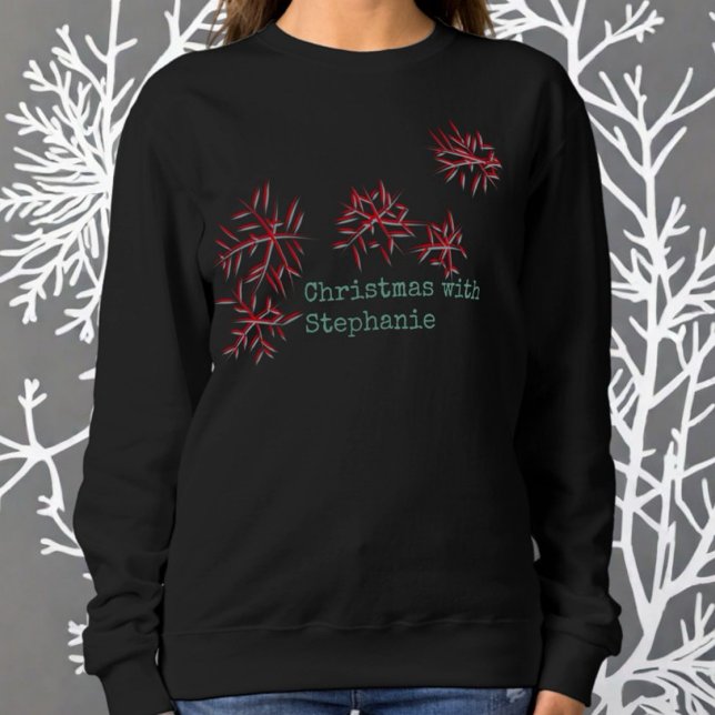 Christmas red flowers green typography name modern sweatshirt (Creator Uploaded)