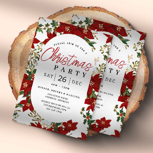 Christmas Red Flowers Holiday Party Invite