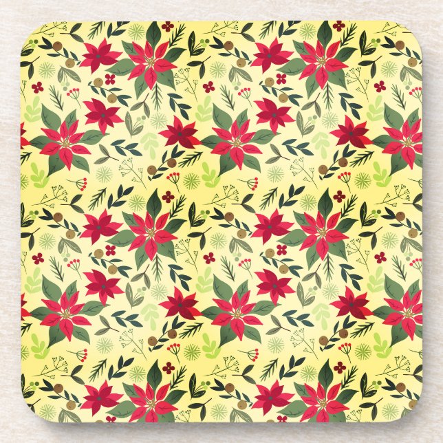 Christmas Red Flowers Pattern-11600 Coaster (Front)