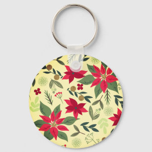 Christmas Red Flowers Pattern-11600 Key Ring