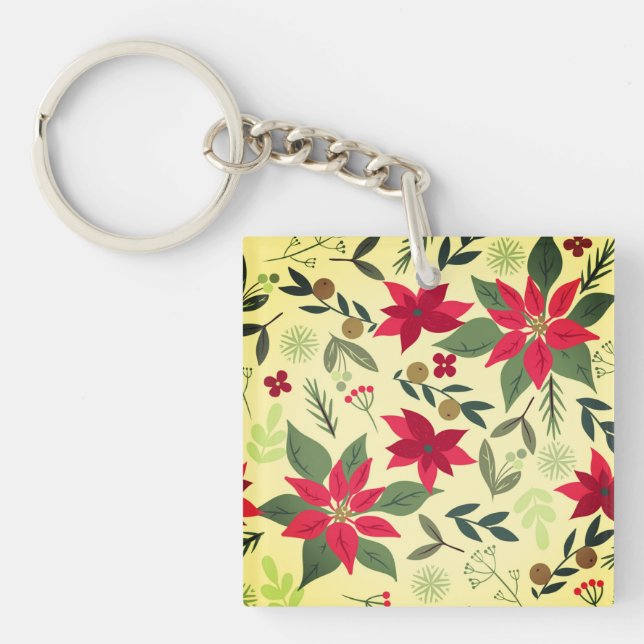 Christmas Red Flowers Pattern-11600 Key Ring (Front)