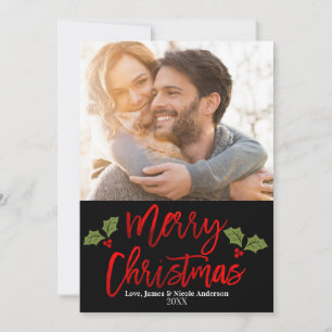 Christmas Red Foil Modern Script Holiday Photo
