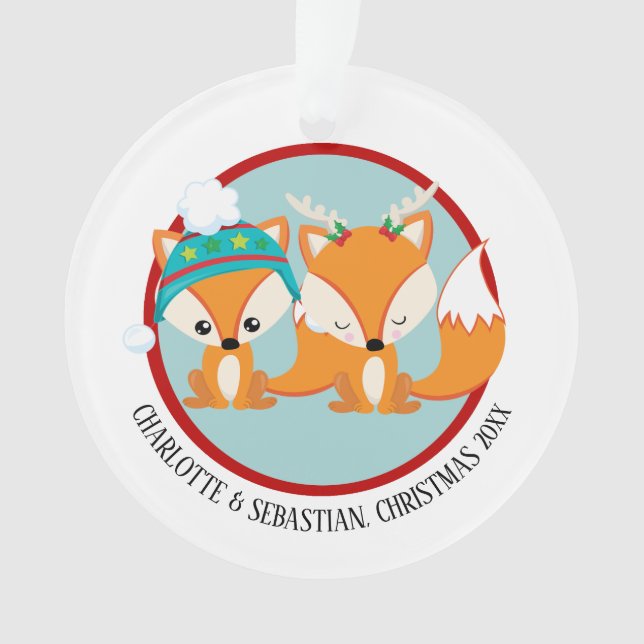 Christmas Red Fox Personalised Photo Ornament (Front)