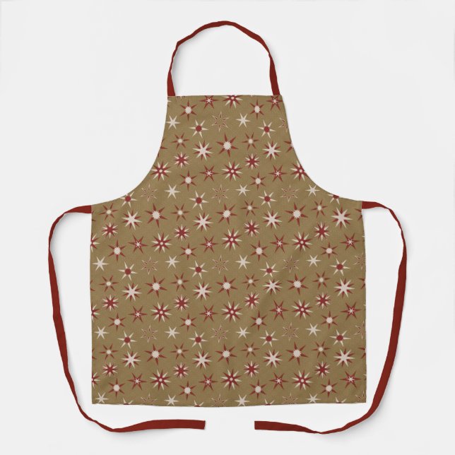  Christmas Red Geo Stars - on gold pattern. Apron (Front)