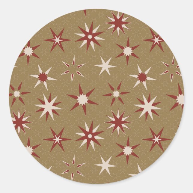  Christmas Red Geo Stars - on gold pattern. Classic Round Sticker (Front)