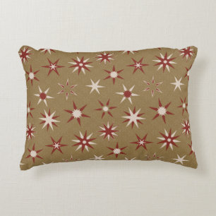 Christmas Red Geo Stars - on gold pattern. Decorative Cushion
