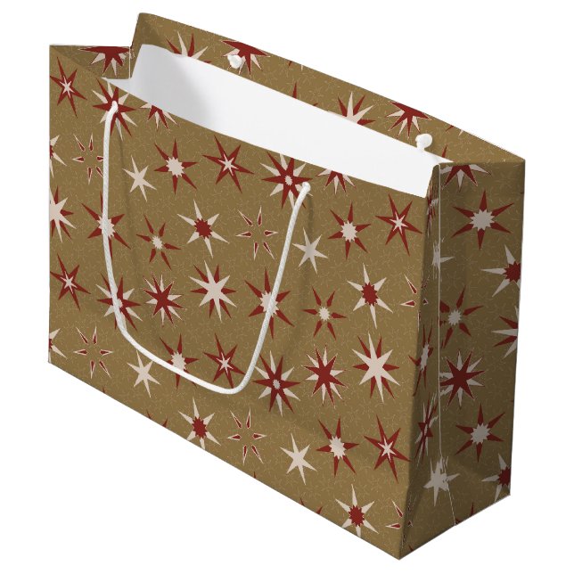  Christmas Red Geo Stars - on gold pattern. Large Gift Bag (Front Angled)