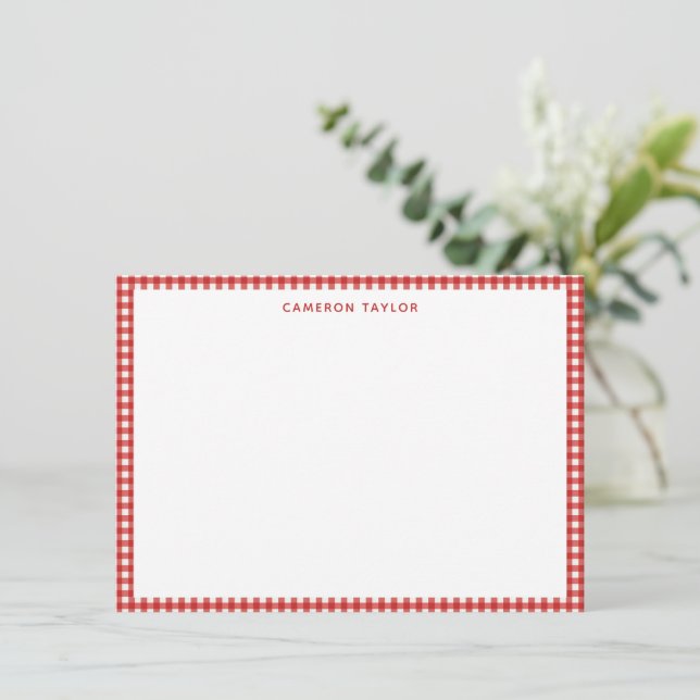 Christmas Red Gingham Check Personalised Name Card (Standing Front)